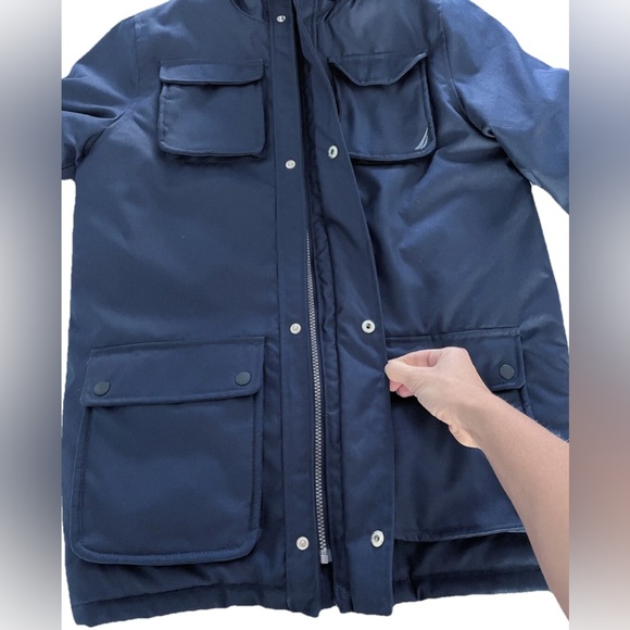 Nautica Women’s L Winter Parka Jacket Hooded Navy Blue Faux Fur Lined Warm Coat - Picture 6 of 10